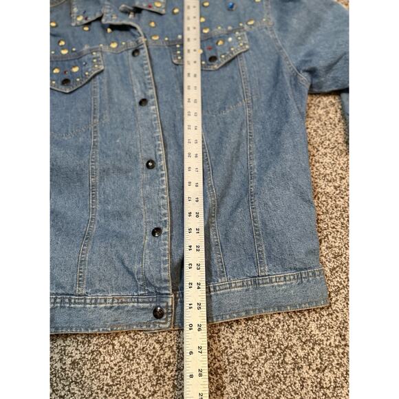 Ideas Jacket Medium Denim Jean Embellished Studded Rhinestone Light Wash - Picture 6 of 10